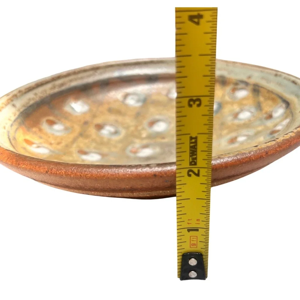 Studio Pottery Signed Stoneware Bowl Earthy Reactive Glaze Thumbprint Design